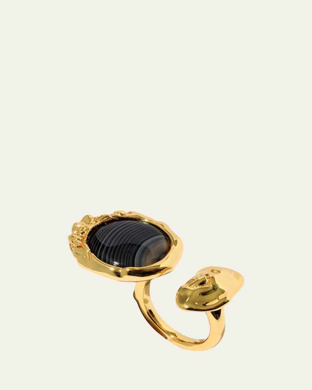 Brut Banded Agate Coin Open Statement Ring